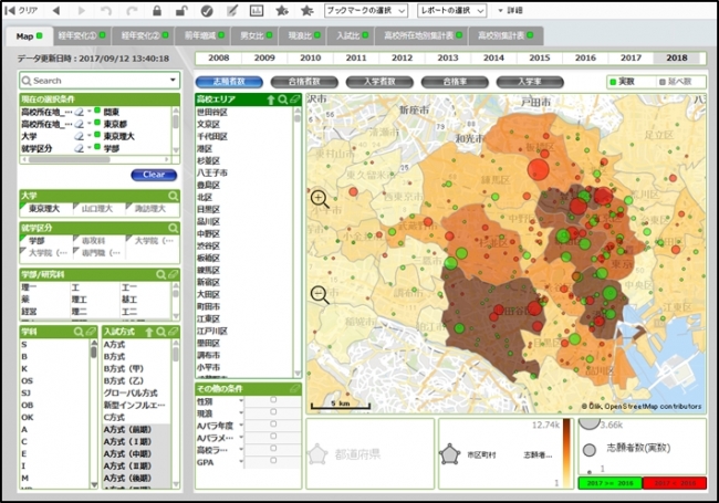 QlikView画面「高校所在地別入試実績」