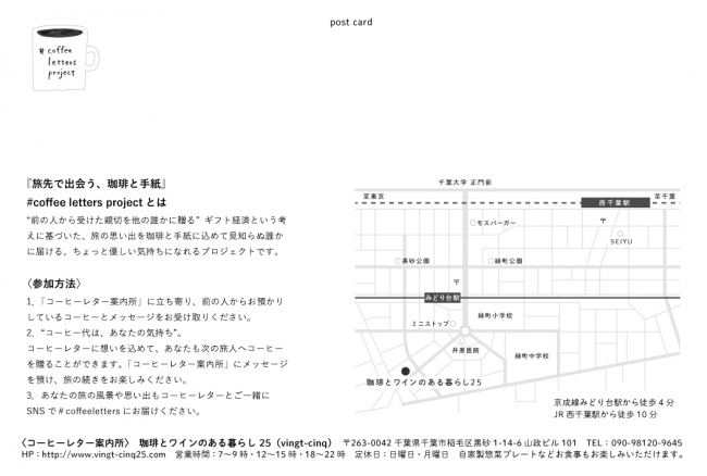 コーヒーレターの裏面には参加方法やマップを記載