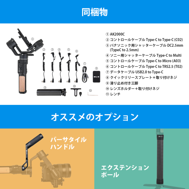 「AK2000C」同梱物とオプション