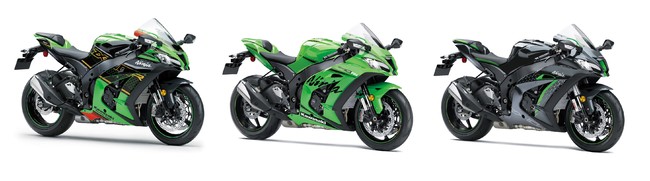 左から「Ninja ZX-10R KRT EDITION」「Ninja ZX-10RR」「Ninja ZX-10R SE」