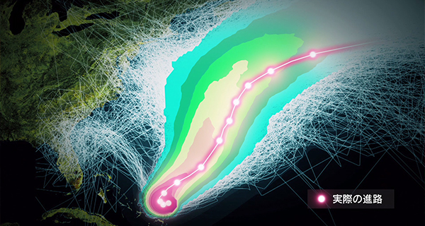 ＜2015年 AIが予測したハリケーン・ホアキンの進路＞