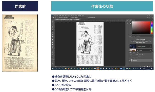 作業の一例。40年前の雑誌をデジタル加工し蘇らせます