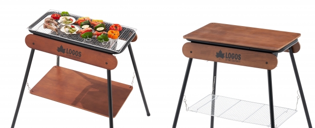 木製パネルは、BBQ時はラック棚として、グリルを使わない時はテーブルとして大活躍。