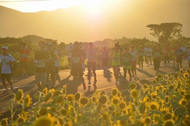 五島列島夕やけマラソン。約3,000人のランナーが出走する。