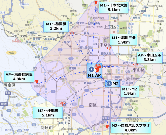 【京都市内 ZETA LPWAデータ通信インフラ構築状況】