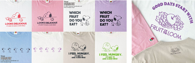 PEANUTS×FRUIT OF THE LOOM Tシャツ 全8種 各￥6,050(税込) ※右は袖口、バックスタイルのイメージ。