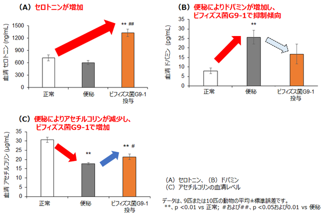 血清神経伝達物質に対するビフィズス菌G9-1の効果