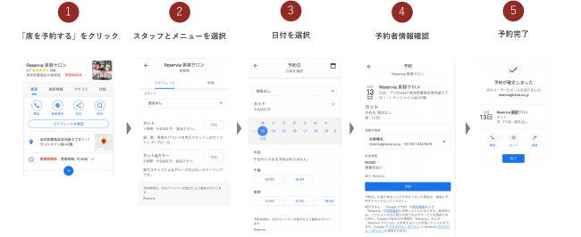 Google で予約の画面フロー