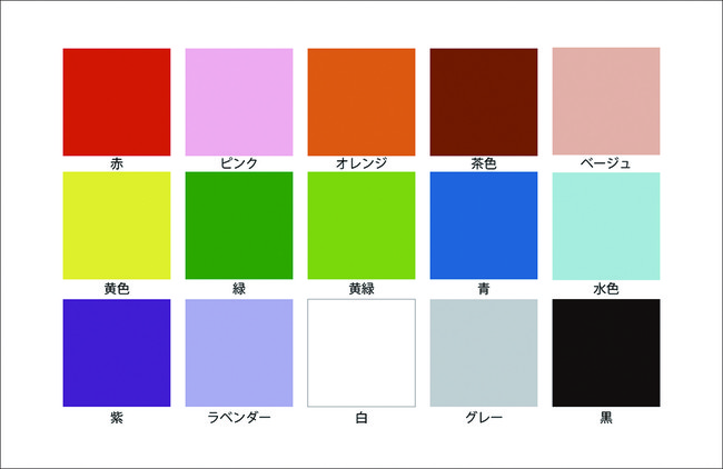 2020年の色投票用の15色の候補色