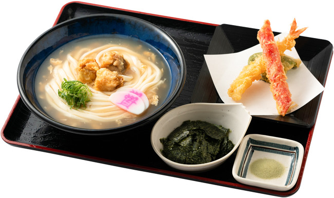 あんこうのあんかけうどんとミニ天ぷら3種盛：980円（税込）