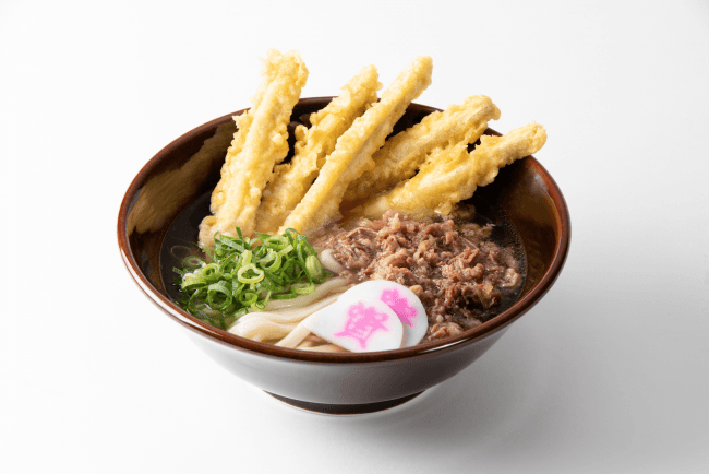 人気No.1メニュー、肉ゴボ天うどん（700円）