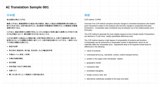 移転価格専門家や専門機関の監修を受けた用語用例データがベース