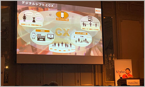 【デジタルシフトとCXについて解説する代表の山崎】