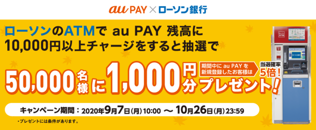 「ATMでau PAYにチャージできる！」キャンペーン