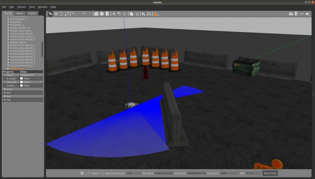 Gazebo上でのシミュレーション実行例 