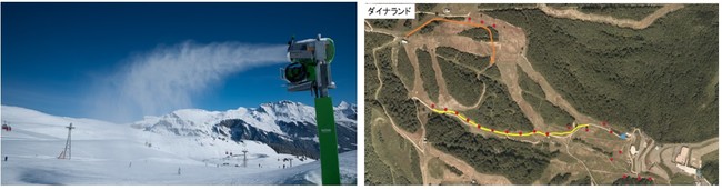 今期導入される新型降雪機（左）と設置エリア（右）