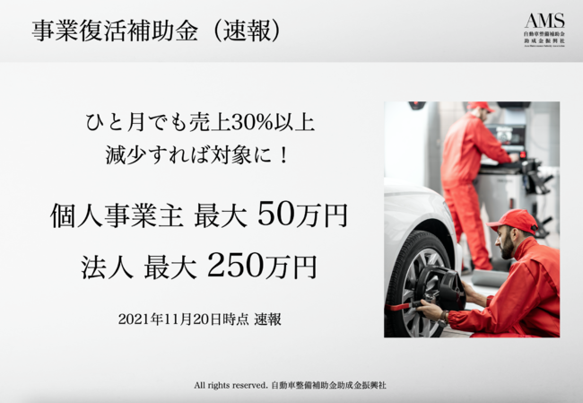 事業復活支援金について（自動車整備補助金助成金振興社）