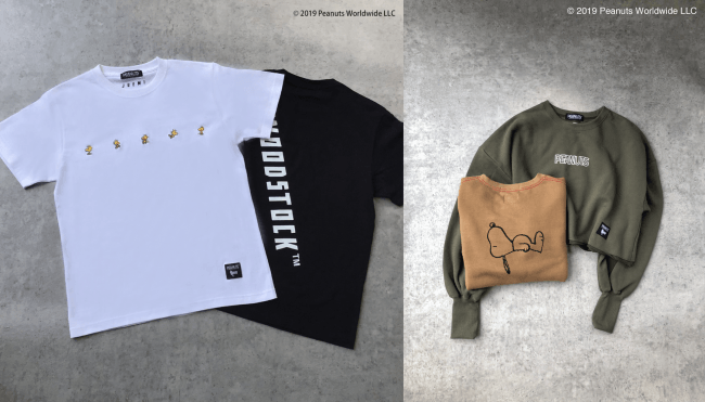 左：WOODSTOCK Tee（2色、6,264円）、右：Astral Projection Sweat（2色、12,960円）