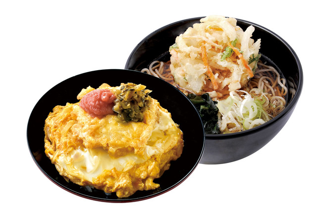 鶏天の玉子とじ丼セット ～明太子・高菜添え～（そば・うどん）