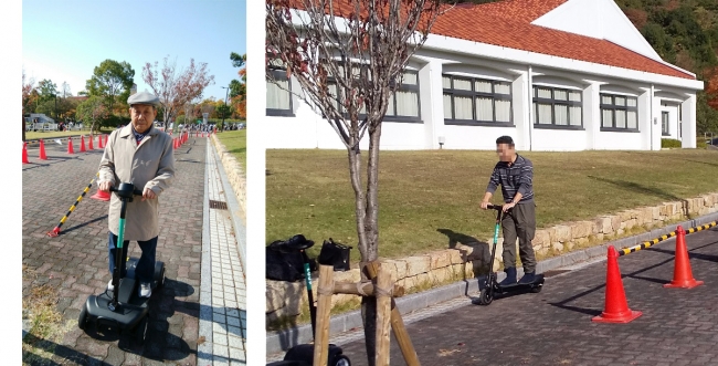 ▲神戸市民のみなさまが電動キックボードを体験する様子 ※こちらは私有地において走行をしています。また、電動キックボードは法令上、原動機付自転車に該当します。公道においては、法規制を遵守する必要があります。