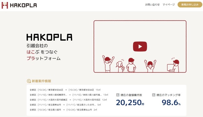 「HAKOPLA（ハコプラ）」サービスサイト　※実績値は2021年10月時点 