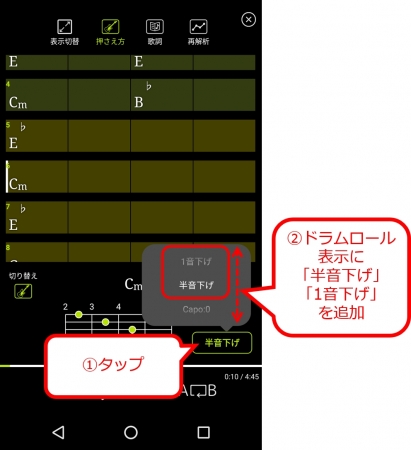 半音1音下げチューニング表示