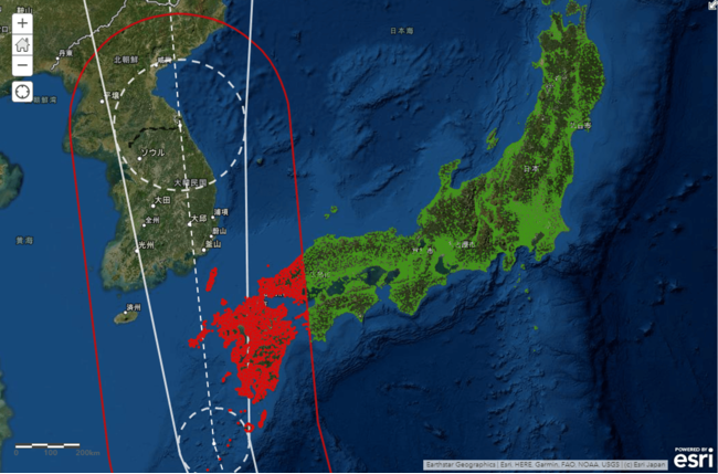 図1 台風進路上の保険加入者抽出イメージ