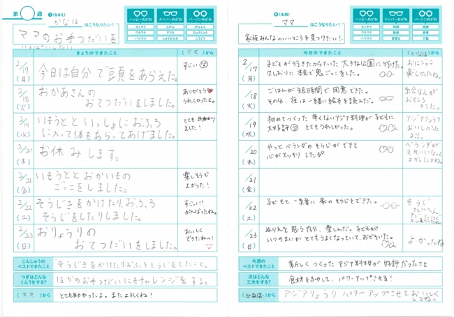 付録の「親子できたこと手帳」3カ月分