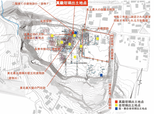 図１　真鍮坩堝、金・銀坩堝出土位置