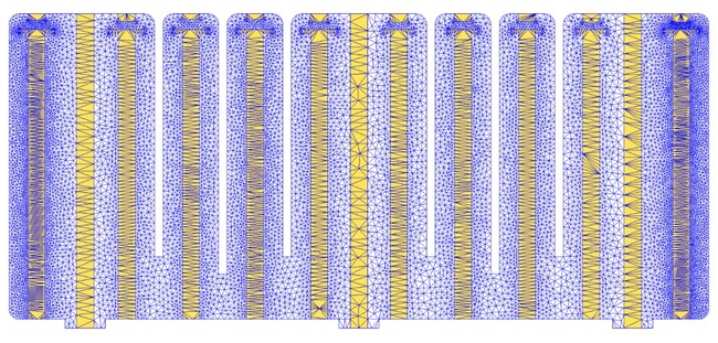 図6：ブロードバンド・アダプティブメッシュによるキャビティ・デュプレクサのメッシュ