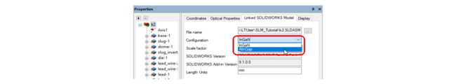 LightTools内でSOLIDWORKSのコンフィギュレーションが利用可能に