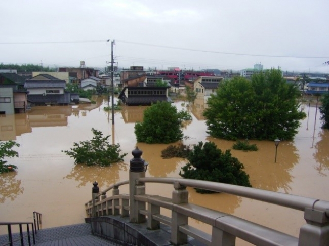 実証試験場所の2014年8月豪雨時の浸水状況