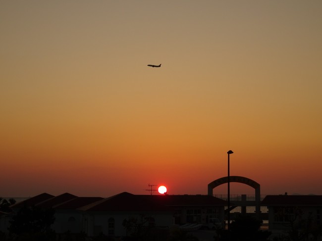 客室から見える夕日