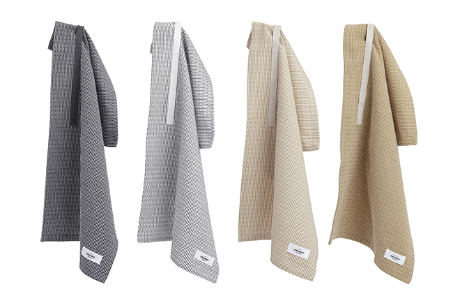 「PIQUE TOWEL 35 × 60」（左から）Evening Grey, Morning Grey, Stone Khaki, Khaki Stone