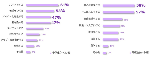 Q. 高校生になったらしてみたいと思うことは？／Q. 高校を卒業したらやってみたいことは？　※複数回答