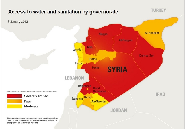 安全で清潔な水へのアクセスが可能なエリアをレベル毎に色分けした分布図　© UNICEF