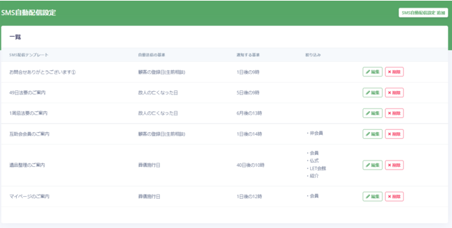 SMS自動配信設定