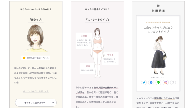 カラーや骨格それぞれのタイプに、その人の持つ本来の魅力を加味した9つのファッションタイプを診断します。