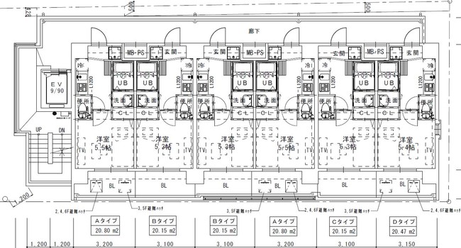 スプランディッド元町山手　間取り図（2階～6階）