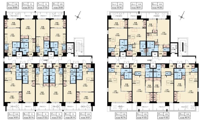 ・　　　　　　　　　　　　　　　　　　　　　　　　　　Gタイプ～Kタイプのお部屋はルネス工法採用（7～8階）