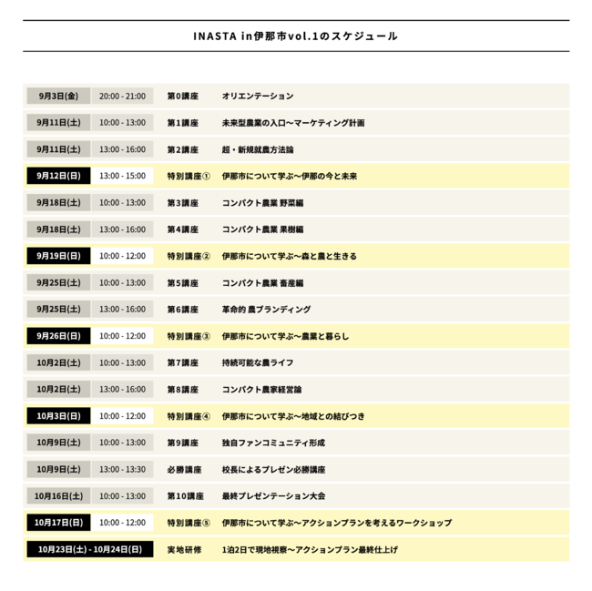 INASTA in伊那市vol.1スケジュール