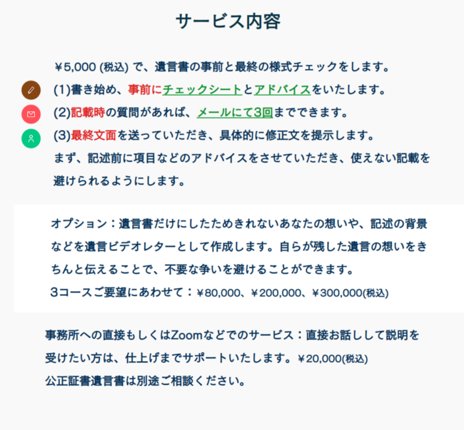 自筆遺言書の作成チェックサービスの特徴