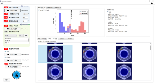 「Gemini eye」「Gemini eye SV」のAIモデルを用いて総合的に判定。