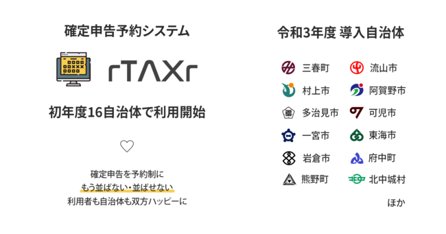 初年度16自治体で利用開始〜確定申告予約システム「rTAXr＜アールタックス＞」〜