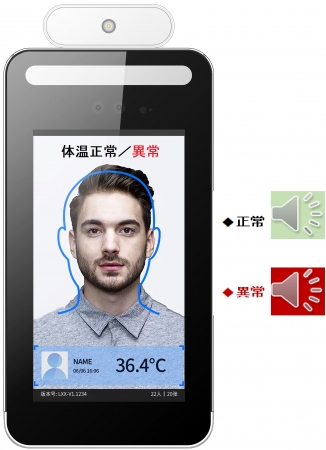 製品イメージ１：自分で顔を枠に合わせて、画面表示又は通知音で検温結果が判明