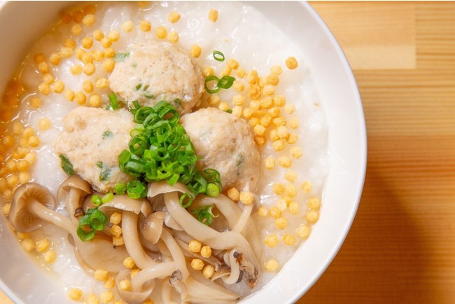 鶏団子と木ノ子の和風粥