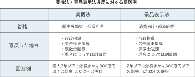 薬機法・景品表示法違反に対する罰則例