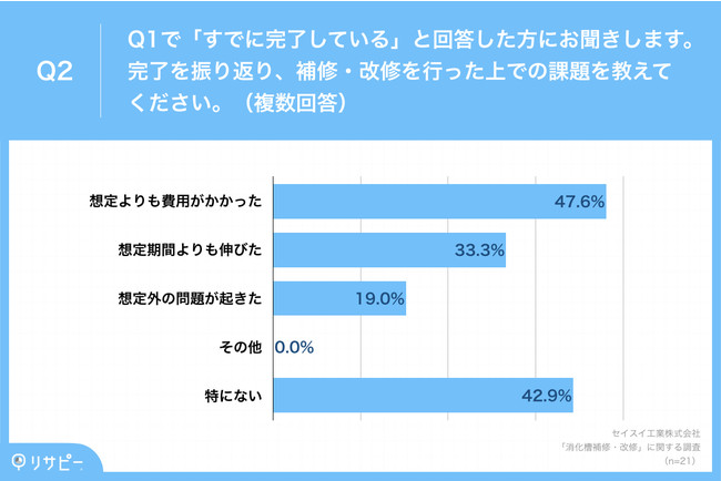 Q2.Q1で「すでに完了している」と回答した方にお聞きします。完了を振り返り、補修・改修を行った上での課題を教えてください。（複数回答）