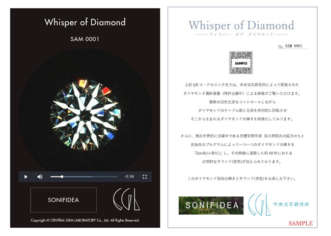 「Whisper of Diamond」動画イメージ（左）とQRコード記載シート