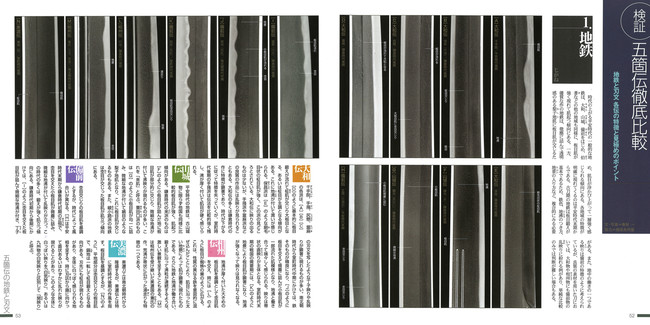 ▲五箇伝の地鉄も徹底比較（「日本刀大全Ⅱ」より）